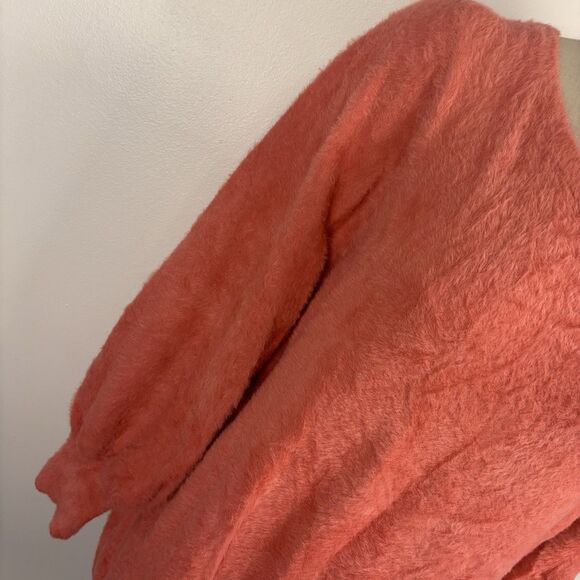 Chico's Womens 2 / L Sweater Puff Sleeve Eyelash Crewneck Pullover Soft Fuzzy - Picture 2 of 7